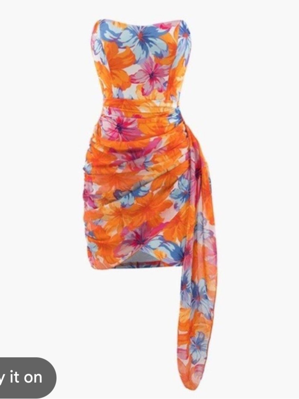 MICAS Floral Print Wrap Ruched Strapless dress. Never worn. New without tags